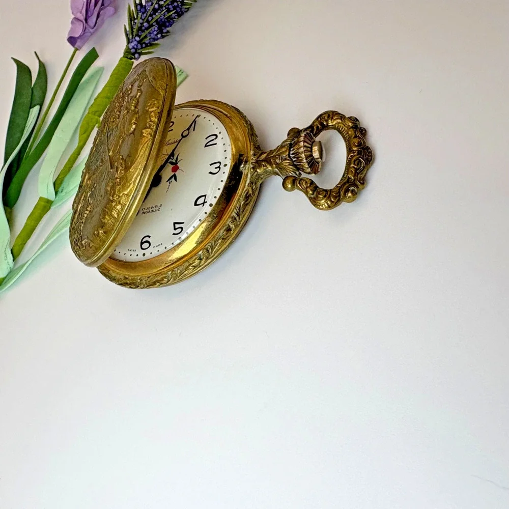 Vtg Légant 17 Jewels Swiss Pocket Watch Incabloc Hunter Dog Dad Classy Gift Fall